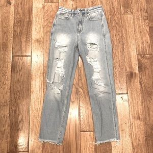 Hollister Ultra High-Rise Mom Jean Vintage Stretch Light Blue Distressed Sz 3R